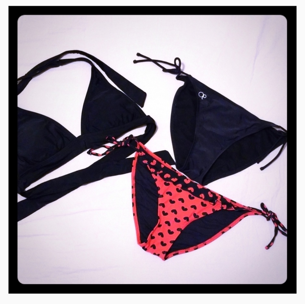 Cute black bikini top and 2 bikini bottoms set!
